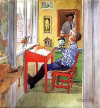 Carl Larsson Werke - Esbjorn seine Hausarbeit Carl Larsson Doing